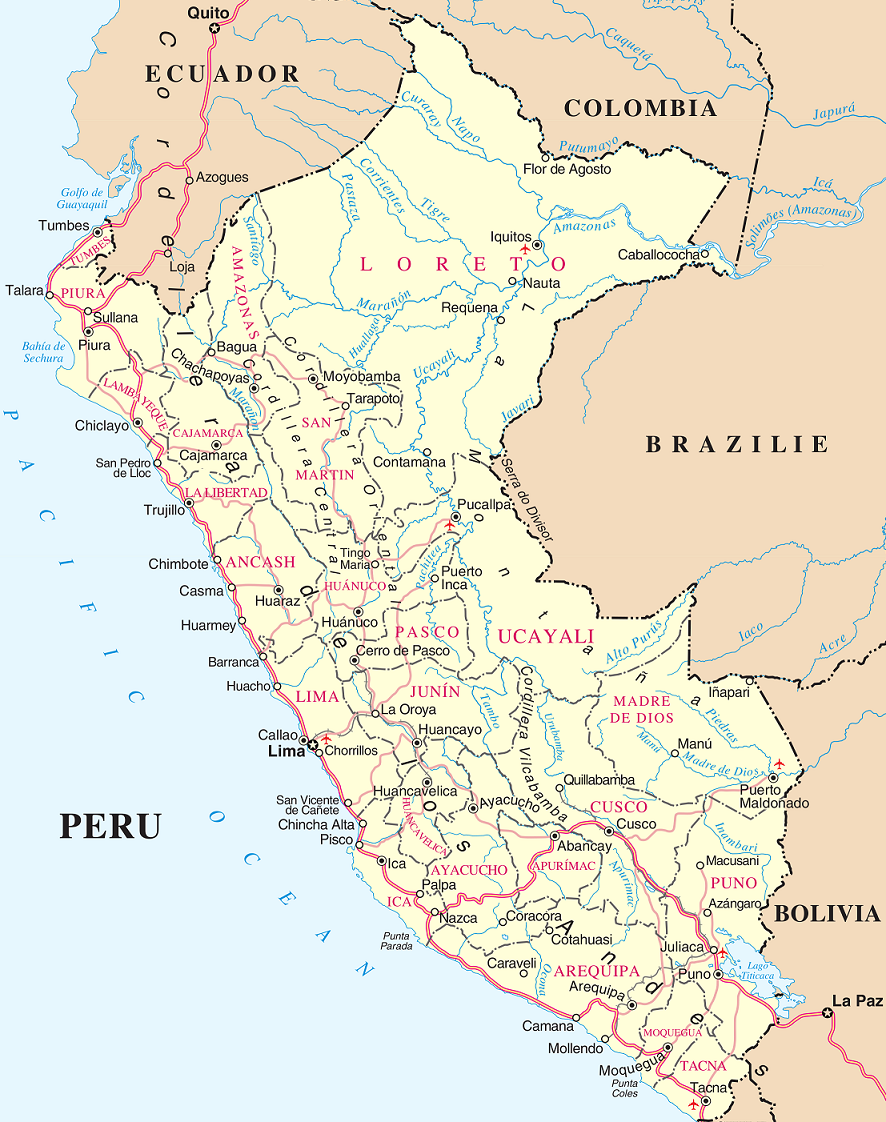 Peru kaart voor individuele rondreis